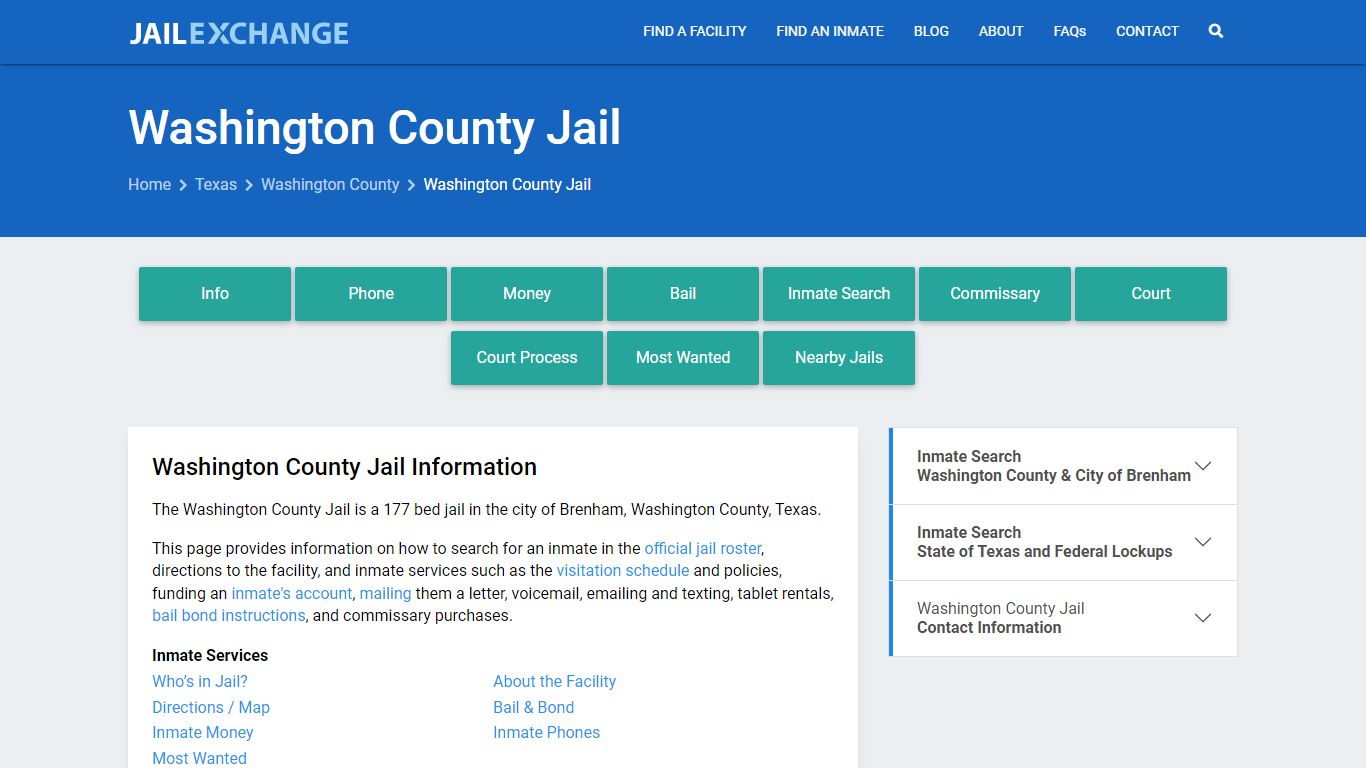 Washington County Jail, TX Inmate Search, Information